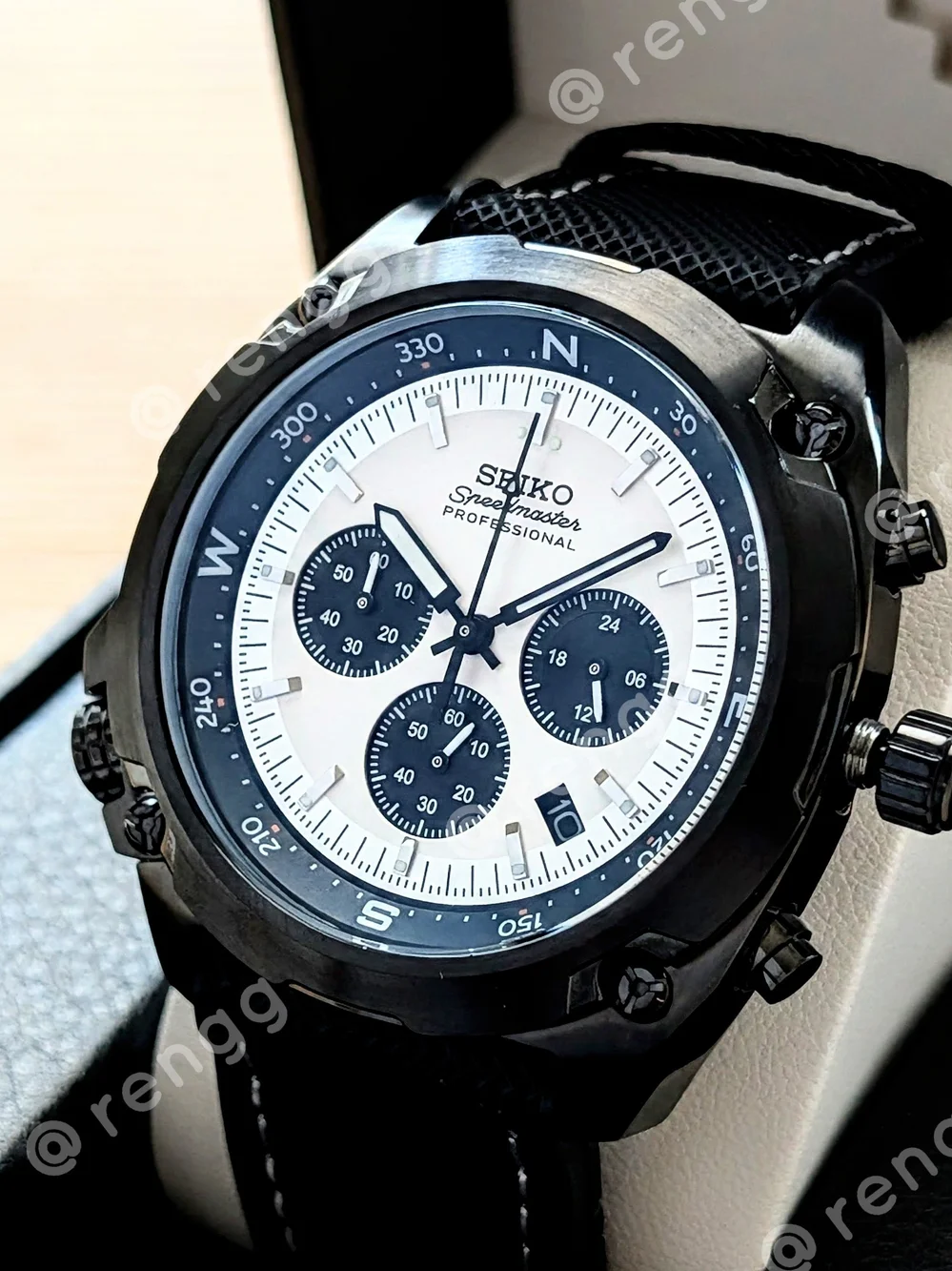45mm Seiko Speedmaster Professional Men’s Black Panda Chronograph Mod Watch